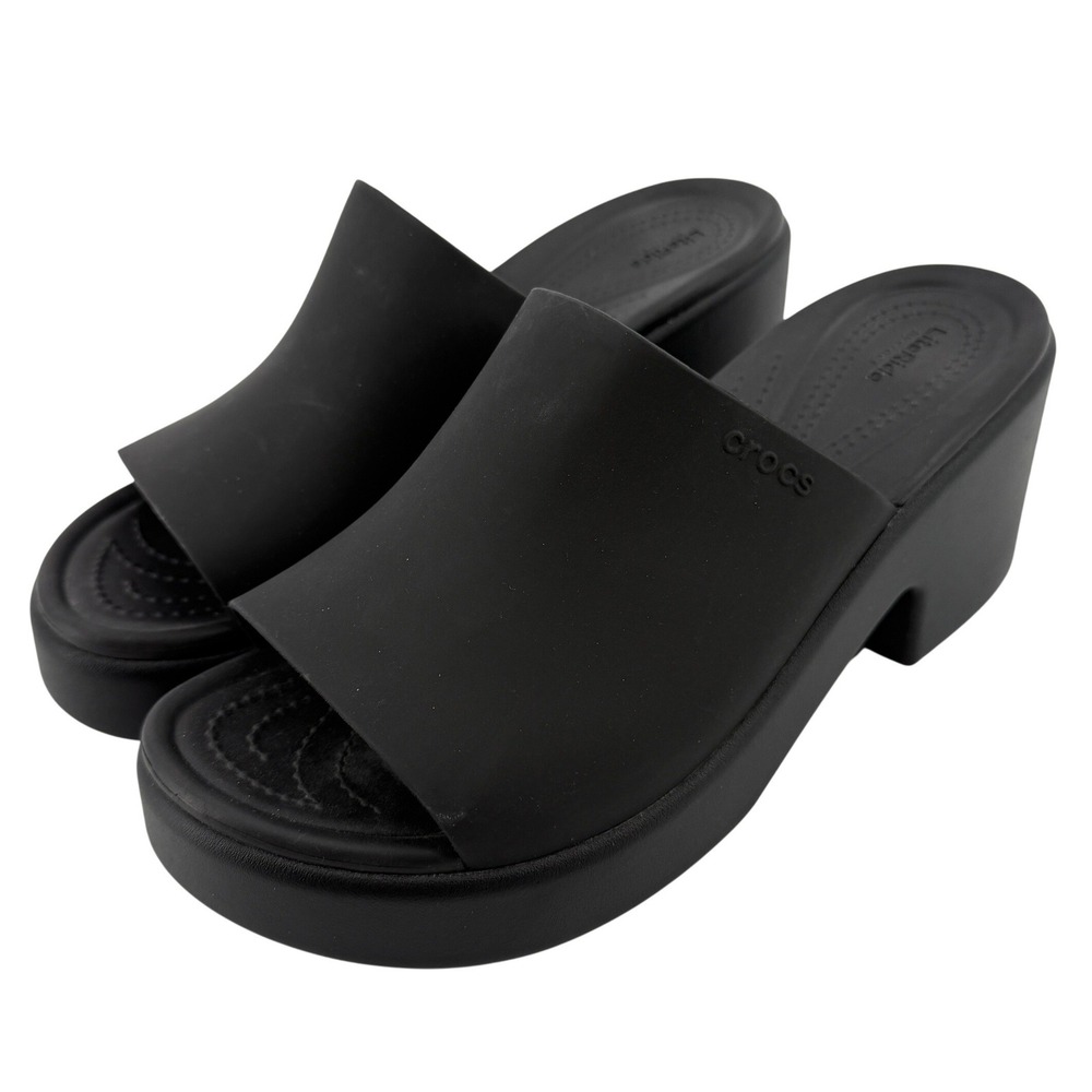 Crocs Brooklyn Slide Block Heel Sandals Black Women 9 Chunky Y2K Flip Flops